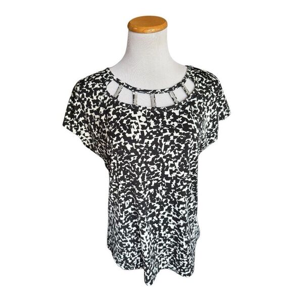 Womens Louise Paris Abstract Print Laser Cut Rhinestone Detail Top Blouse - Sz M - Picture 1 of 2